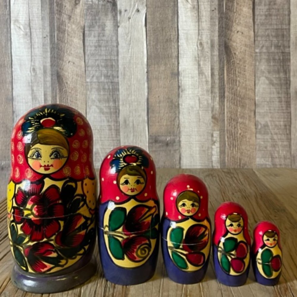 Vintage Russian Wood Nesting Dolls